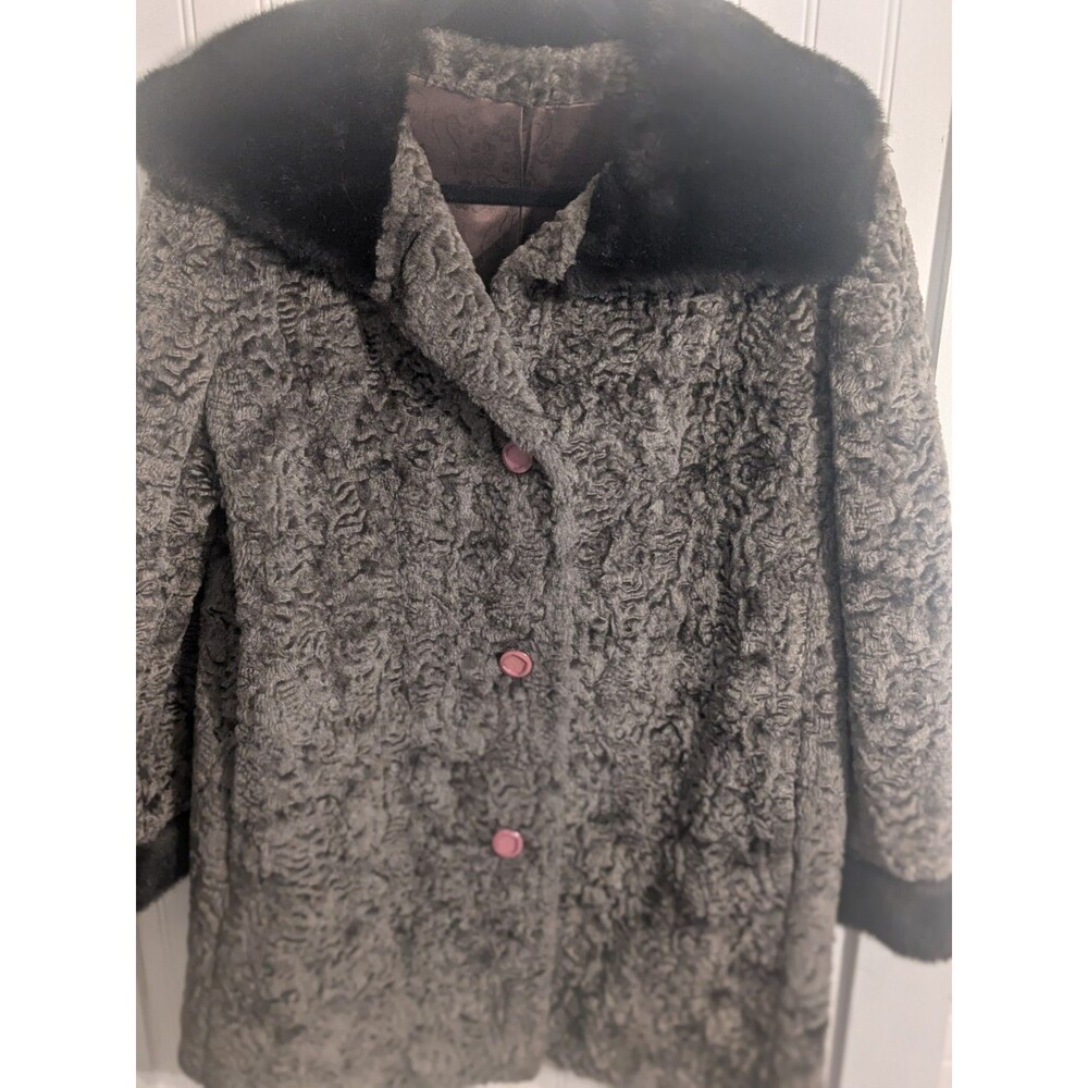 Vintage Unbranded Persian Lamb Fur Coat With Faux Mink Collar And Cuffs US Made